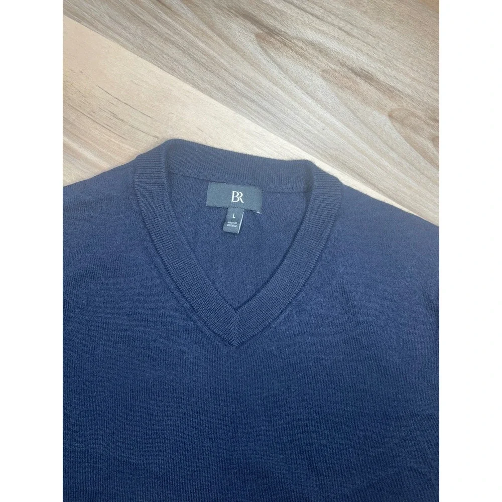 Banana Republic Mens Navy Blue 100% Extra Fine Merino Wool V-Neck Sweater Large